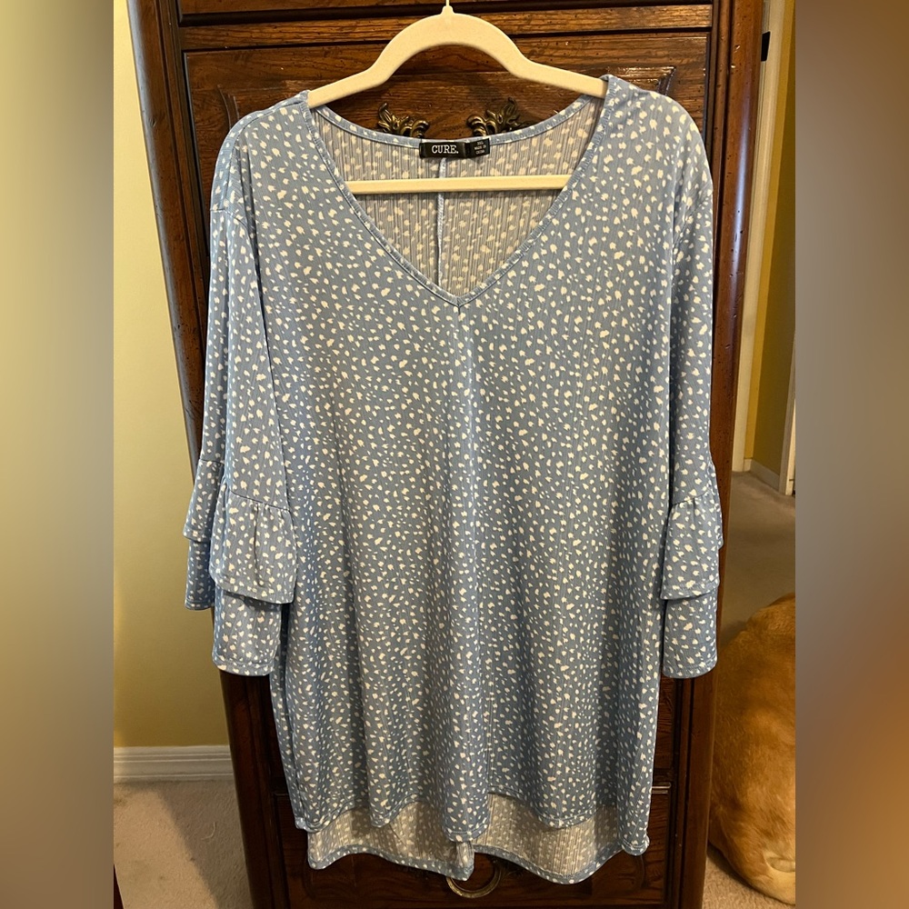 CURE. Light Blue Blouse with White Dots EUC Size 3X